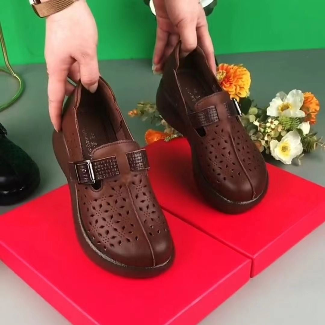 Perforated leather platform shoes