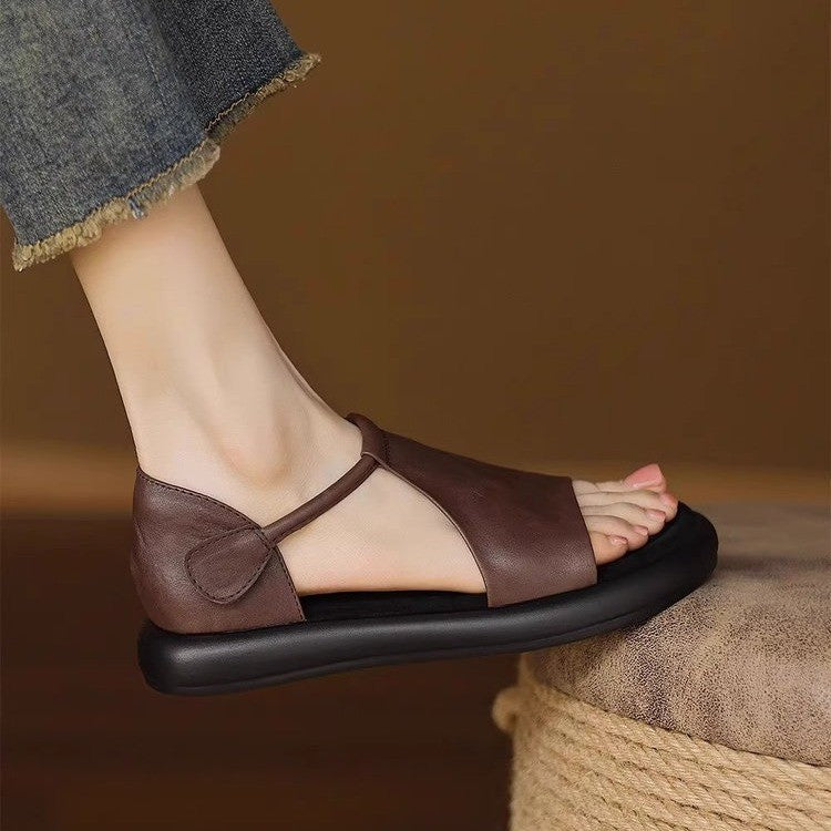 Sandalias casuales de piel estilo retro