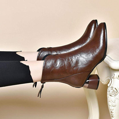 Botas mom de piel suave con tacón grueso - MxZap