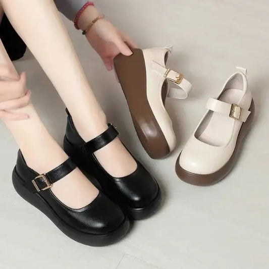 Genuine leather thick-soled shoes for mother
