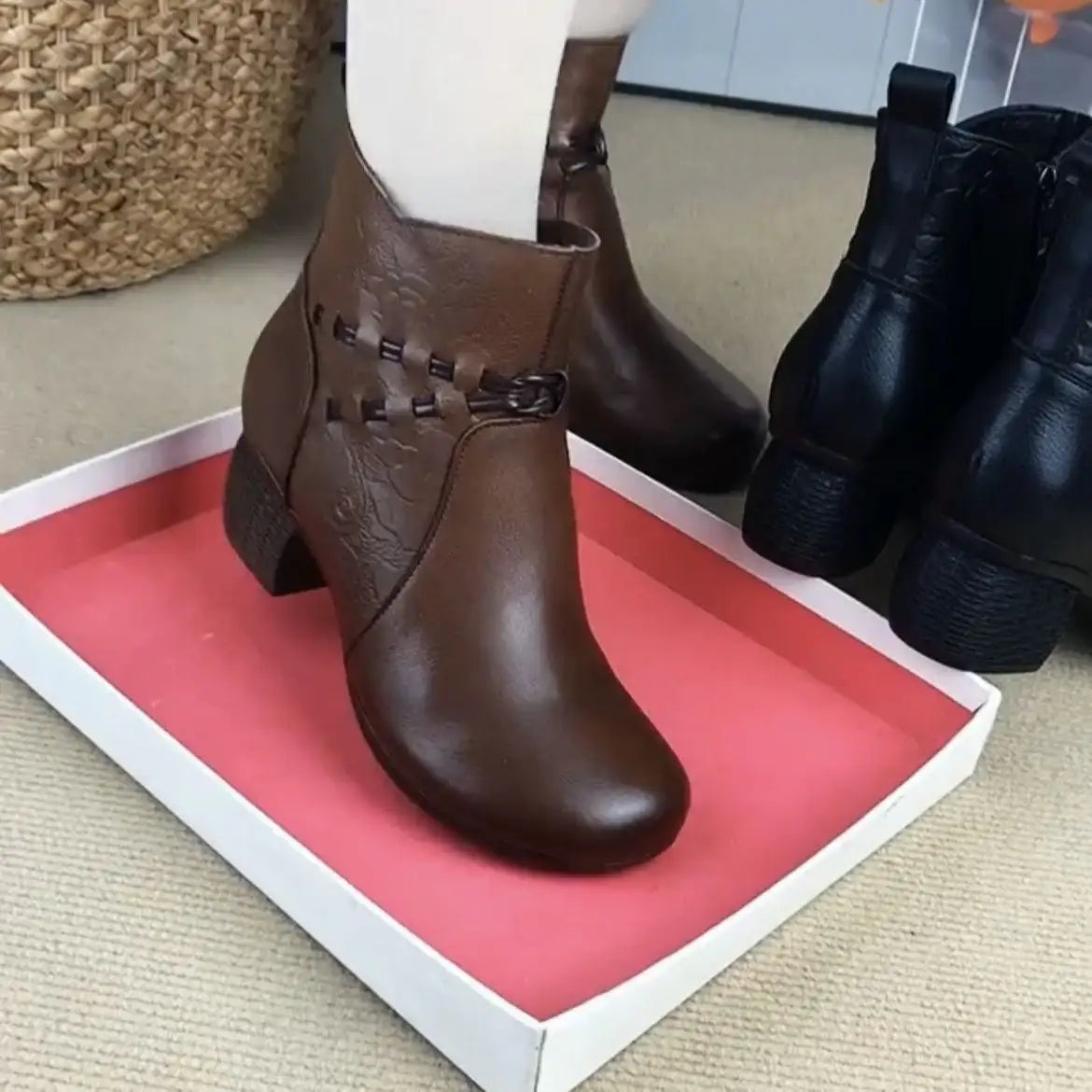 Retro block-heel ankle boots