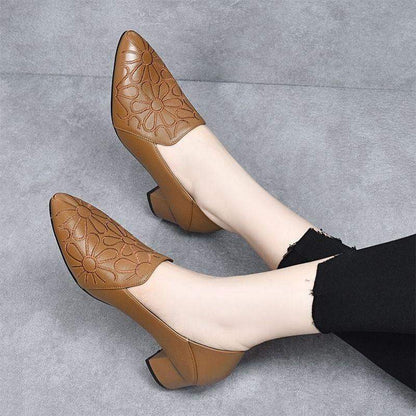 Zapatos bordados de tacón medio en piel suave - MxZap