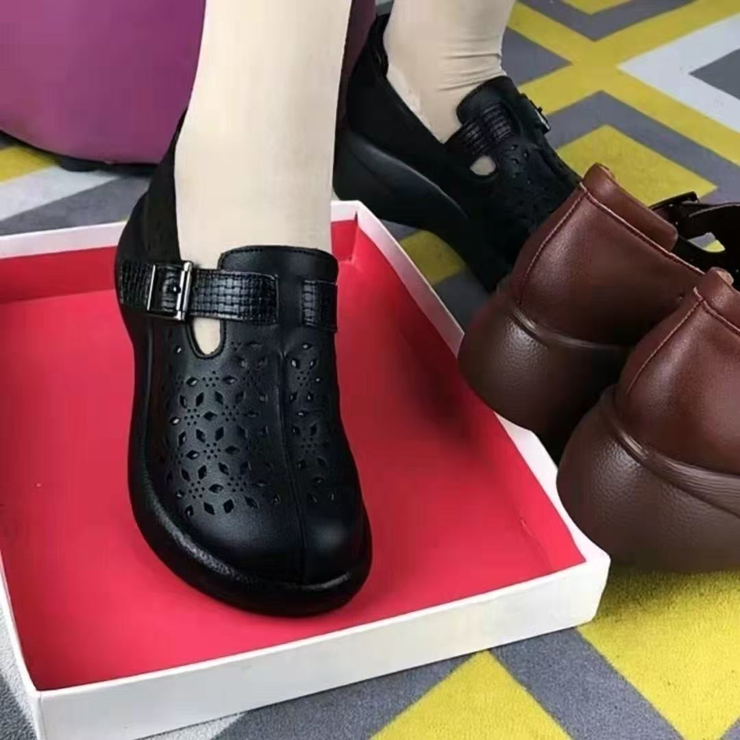 Perforated leather platform shoes