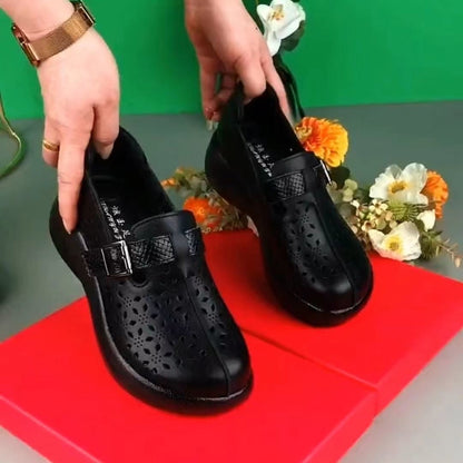 Perforated leather platform shoes