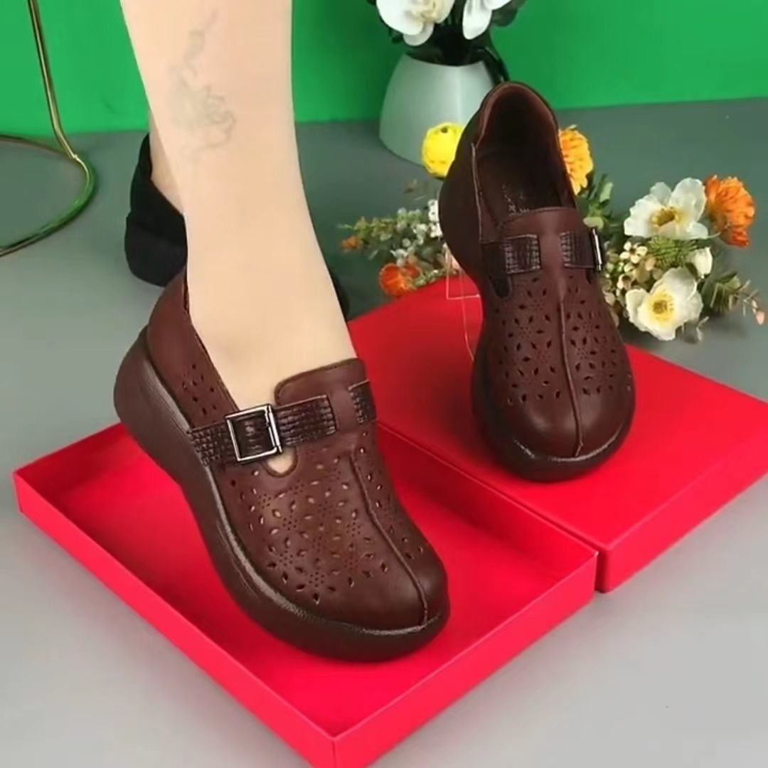 Perforated leather platform shoes
