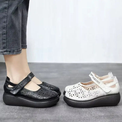 New thick-soled hollow leather shoes
