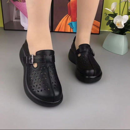 Perforated leather platform shoes