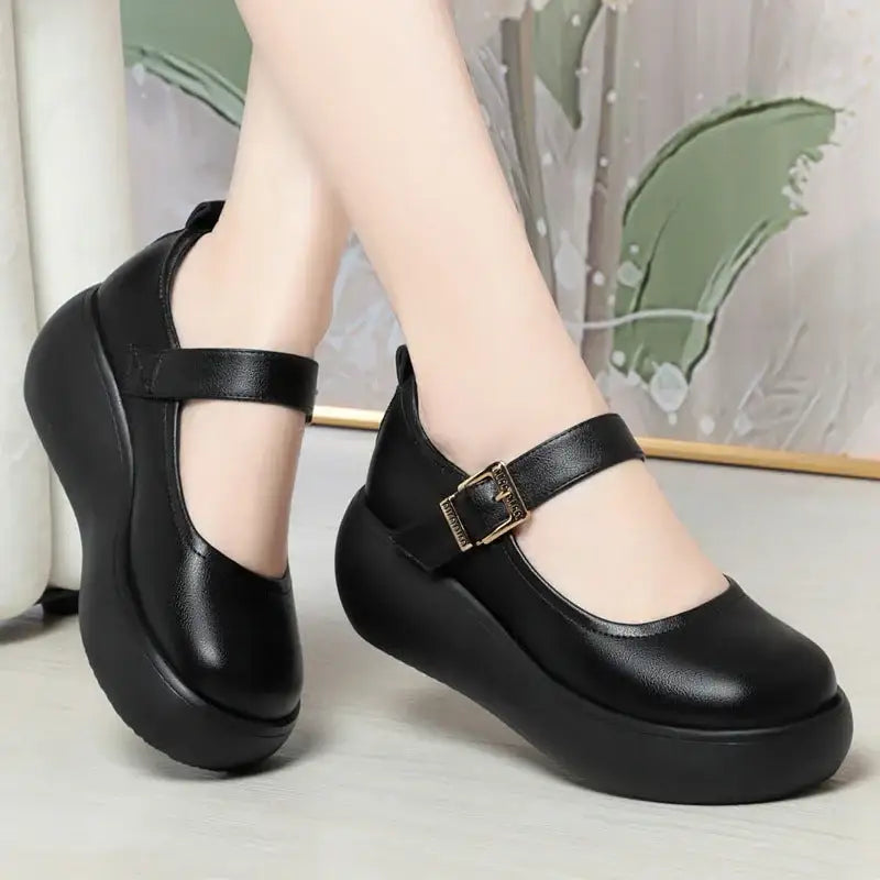 Genuine leather thick-soled shoes for mother