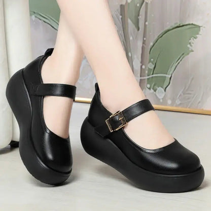 Genuine leather thick-soled shoes for mother