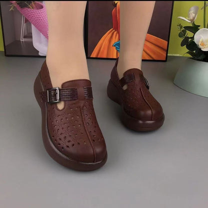 Perforated leather platform shoes