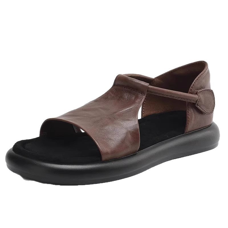 Sandalias casuales de piel estilo retro