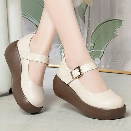 Genuine leather thick-soled shoes for mother
