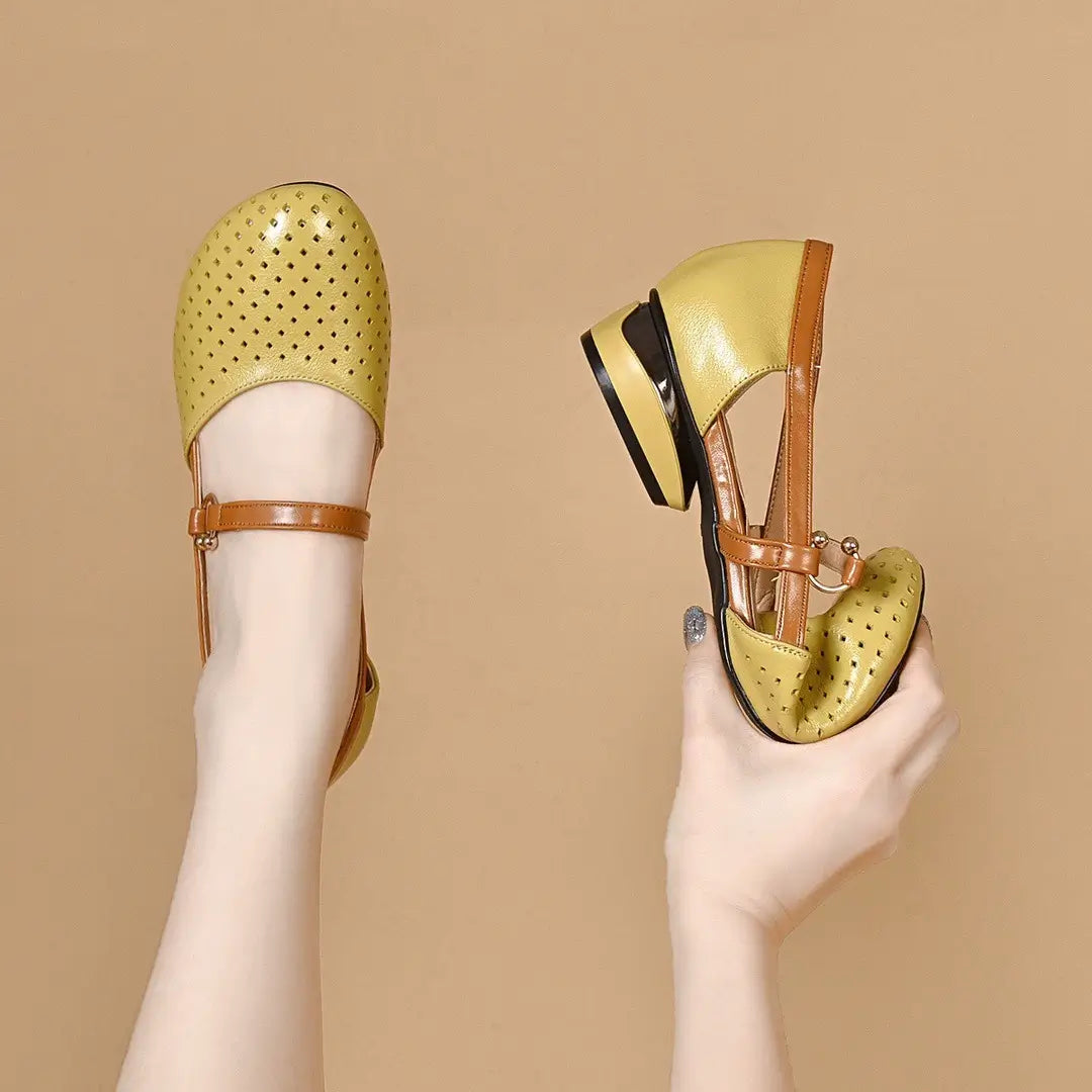 tacones bajos cuero genuino