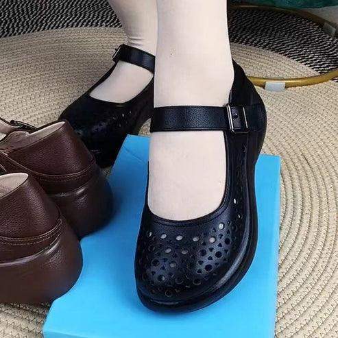 Crocs de punta redonda de cuero genuino