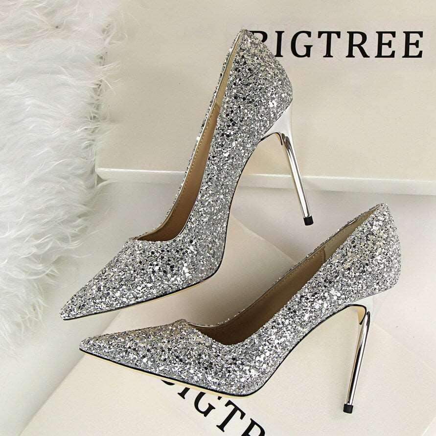 zapatos de boda de tacón alto brillantes