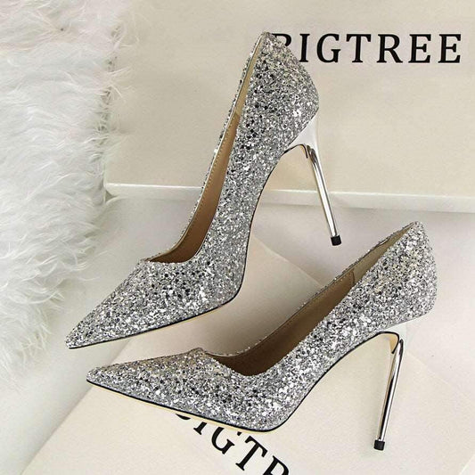 zapatos de boda de tacón alto brillantes