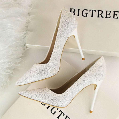 zapatos de boda de tacón alto brillantes
