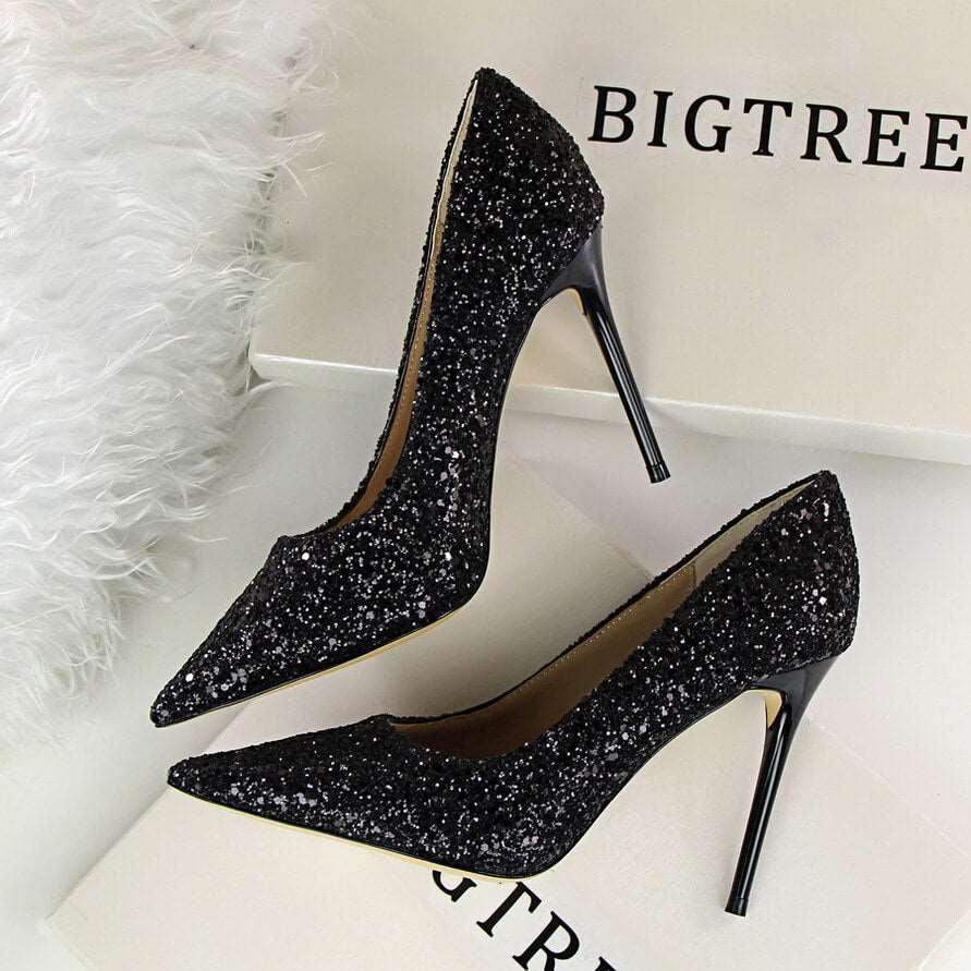 zapatos de boda de tacón alto brillantes