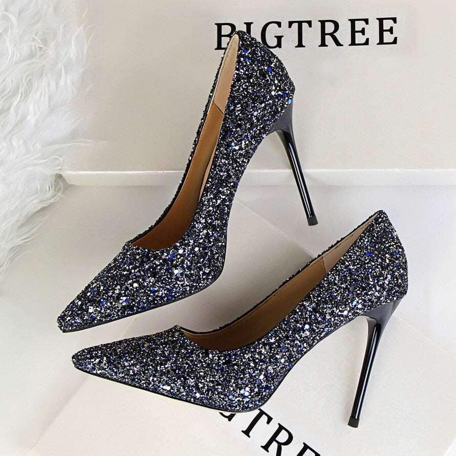 zapatos de boda de tacón alto brillantes
