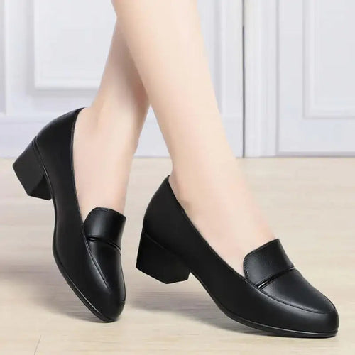 Zapatos de trabajo negros de tacón grueso - MxZap